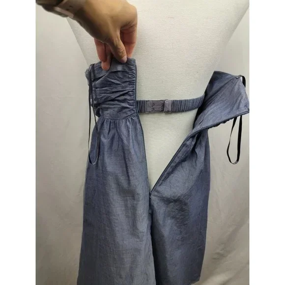 J.Crew Strapless Chambray Rose and Ruffle A-Line Dress 100% Cotton Size 0 - Picture 5 of 9